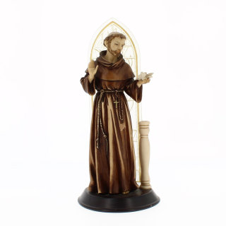Statua San Francesco in resina con vetrata 28 cm