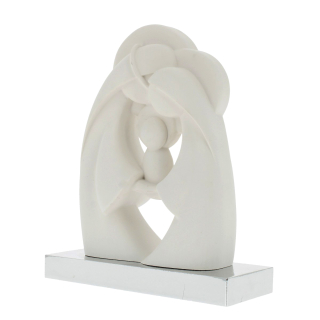 Sacra Famiglia stilizzata bianca base argentata 21 cm
