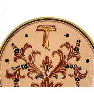 Patena de cerámica con Tau y lirios Diámetro 15 cm