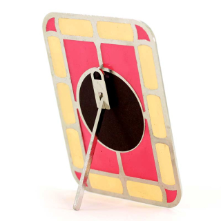 Quadretto vetrata Madonna con Bambino argento circolare 8x10 cm