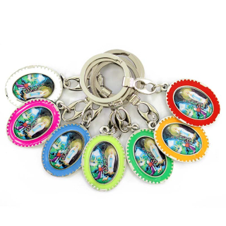 Portachiavi Madonna di Lourdes ovale smalto 3x9,5 cm