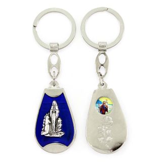 Portachiavi Madonna di Lourdes smalto blu 3x10 cm