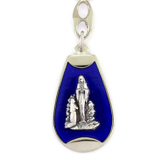 Portachiavi Madonna di Lourdes smalto blu 3x10 cm