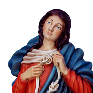 Statua Maria che scioglie i nodi in resina colorata 30 cm