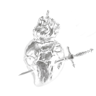 Cuore con corona di spine e spada in metallo 9x10 cm