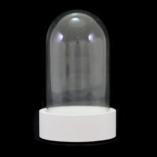 Campana di vetro con base in legno bianco 4,5x8 cm